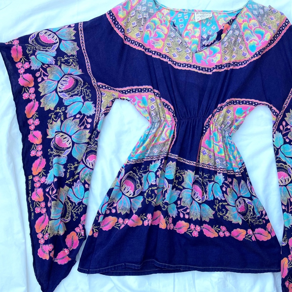American Vintage 100% Cotton Boho Style Top with Long Tapered Butterly Sleeves